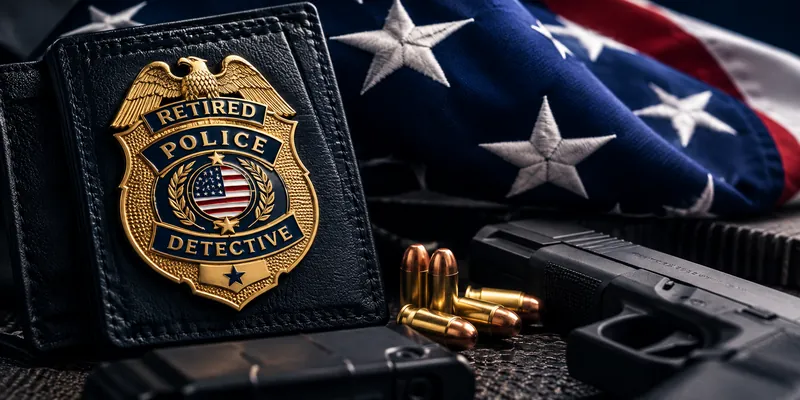Retired law enforcement badge and American flag